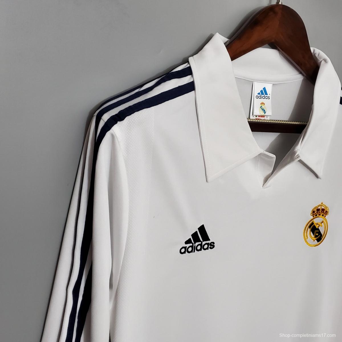 Retro Long Sleeve 01/02 Real Madrid Home Champion league Jersey (No Sponsor)