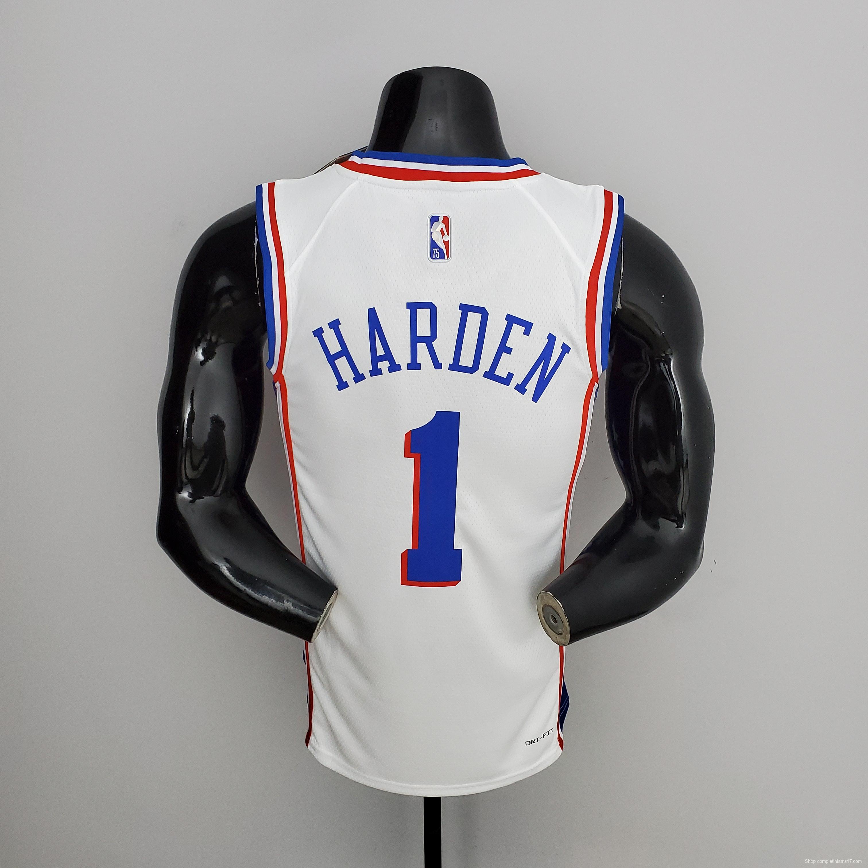 75th Anniversary Philadelphia 76ers HARDEN#1 White NBA Jersey