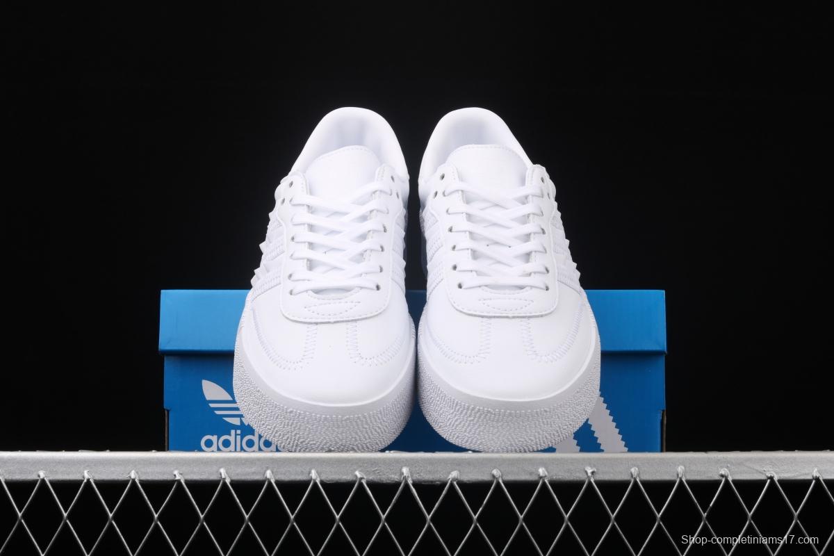 Adidas Sambarose W FV7420 clover retro head layer all white lace thick soles raised board shoes