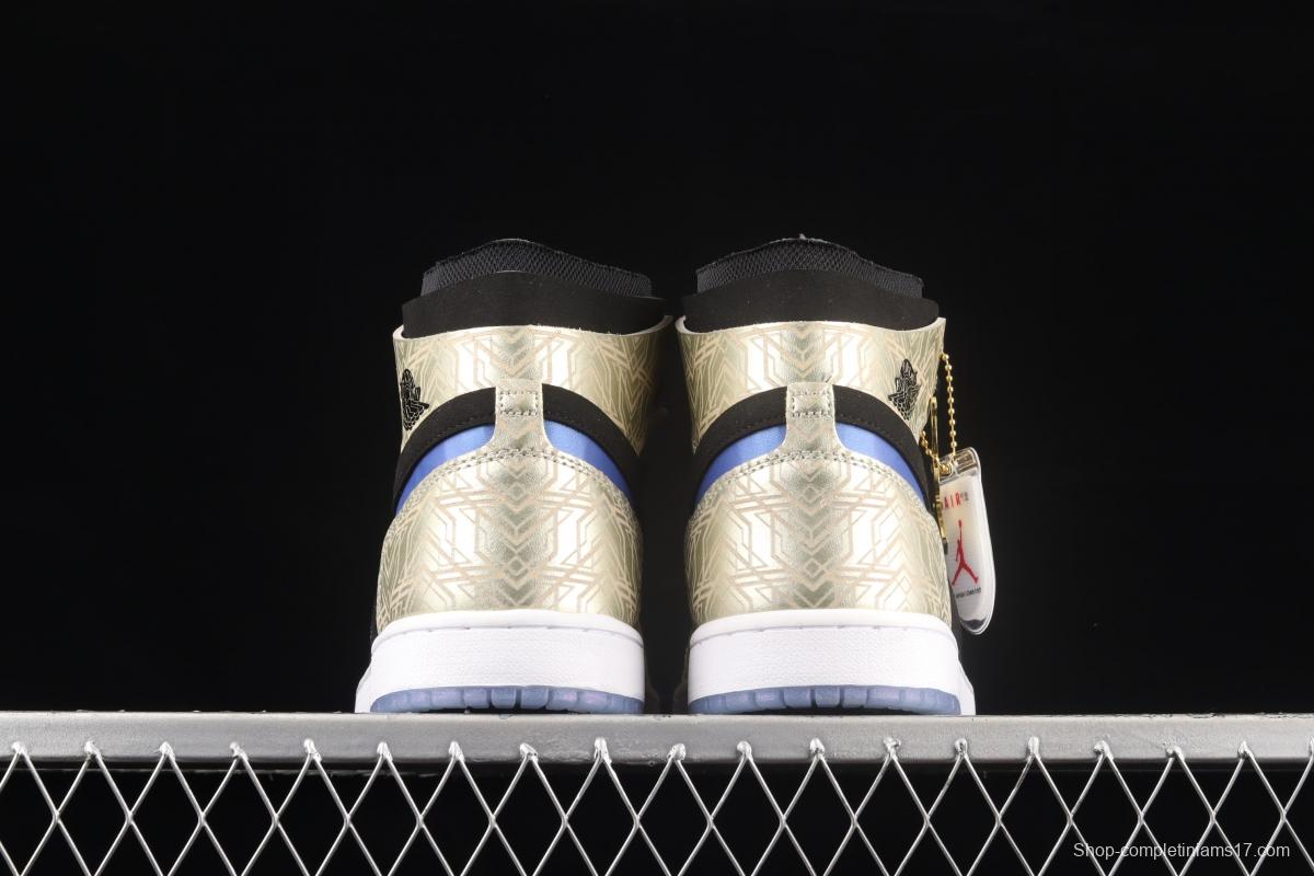 Air Jordan 1 Zoom CMFT black, gold and blue hooked basketball shoes DQ0659-700