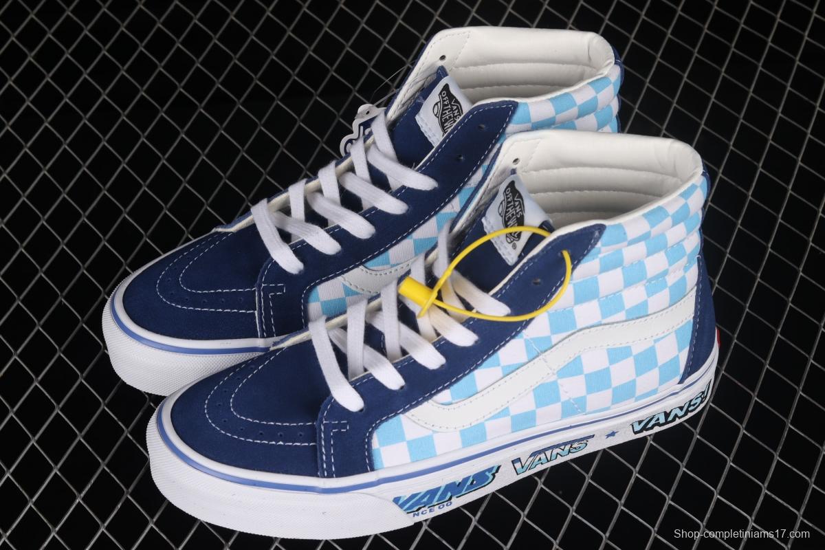 Vans SK8 Hi 38 DX Anaheim blue and white checkered high-top casual board shoes VN0A5KRIA5I