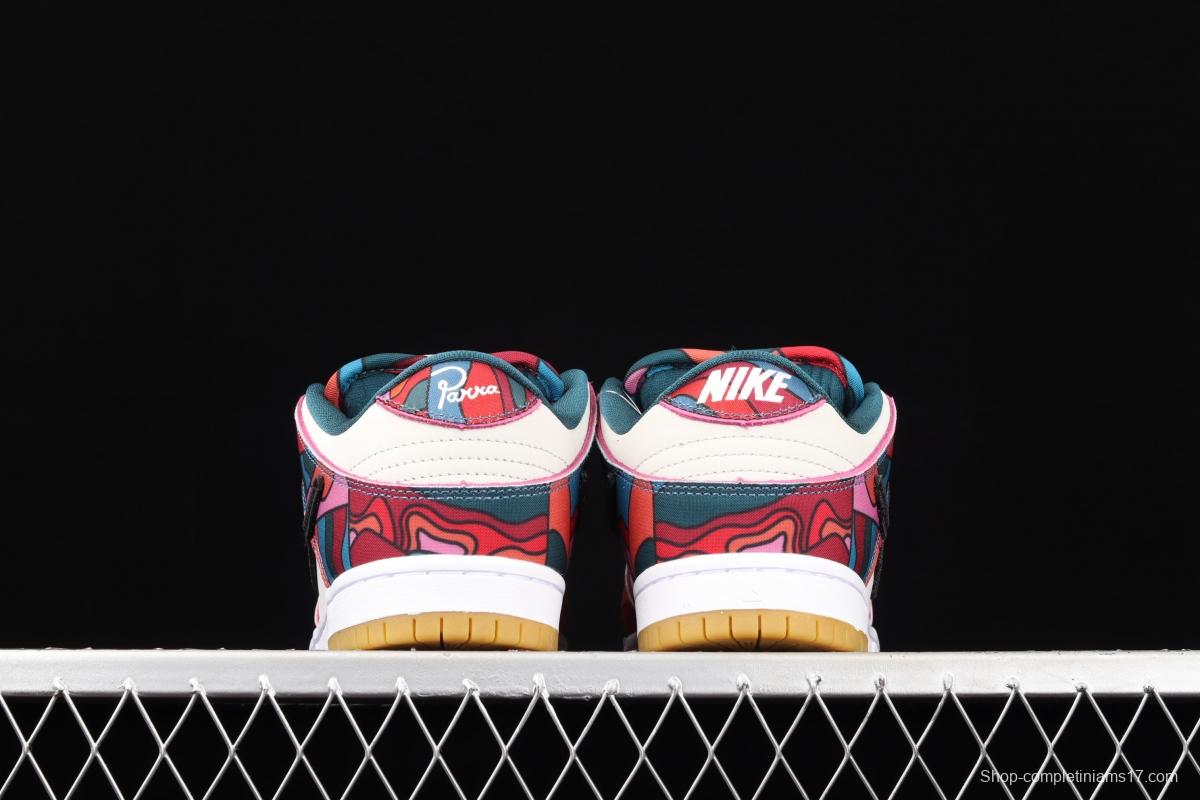 Parra x NIKE DUNK SB Low Pro White, Blue and Red Abstract Art scratch Music Olympic Slam Dunk Series retro low-top leisure sports skateboard shoes DH7695-600