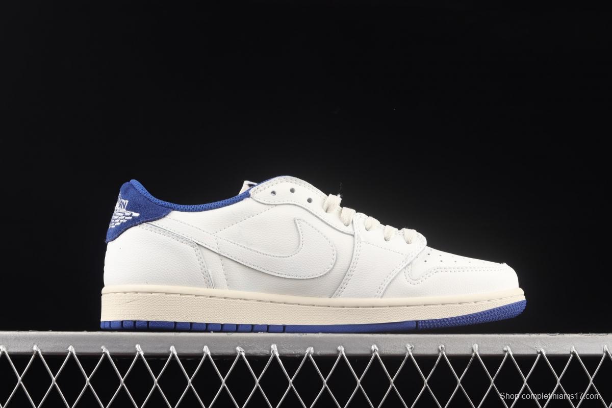 Travis Scott x Air Jordan 1 Low white and blue barbed low top cultural board shoes DM7866-166