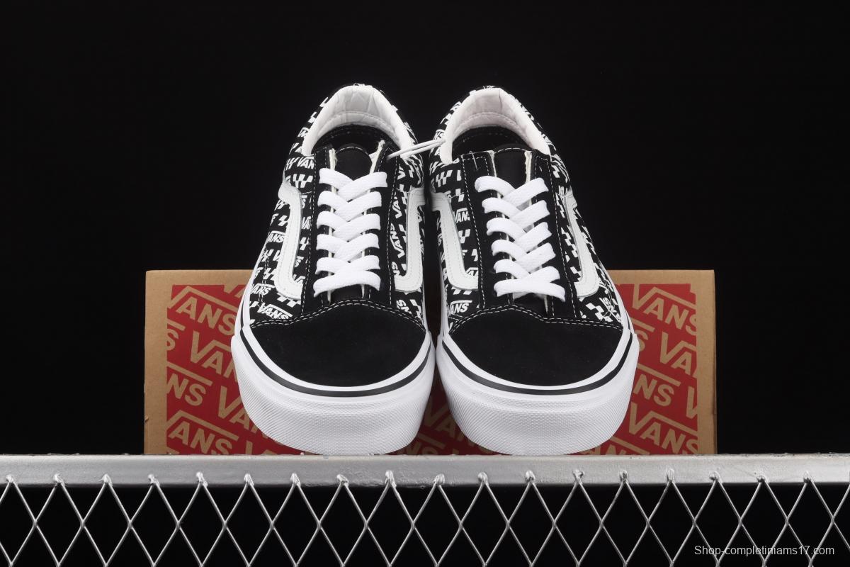 Vans Old Skool black checkerboard side printed striped letter low upper board shoes VN0A4U3BTEZ