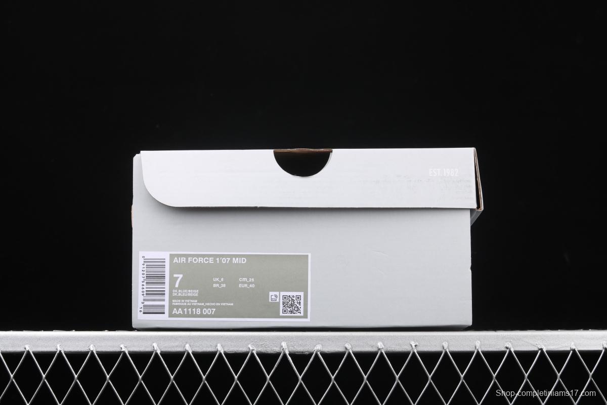 NIKE Air Force 1' 07 Mid dark blue suede 3M reflective casual board shoes AA1118-007