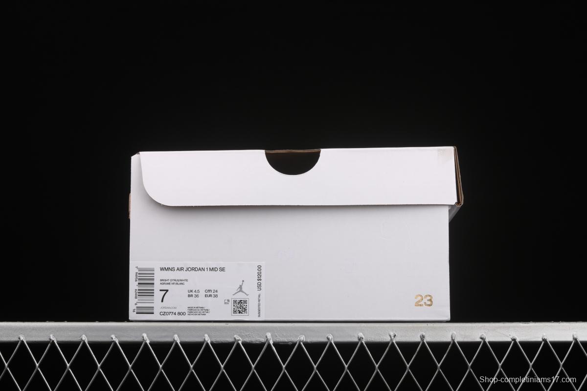 Air Jordan 1 Mid White Orange Zhongbang Basketball shoes CZ0774-800