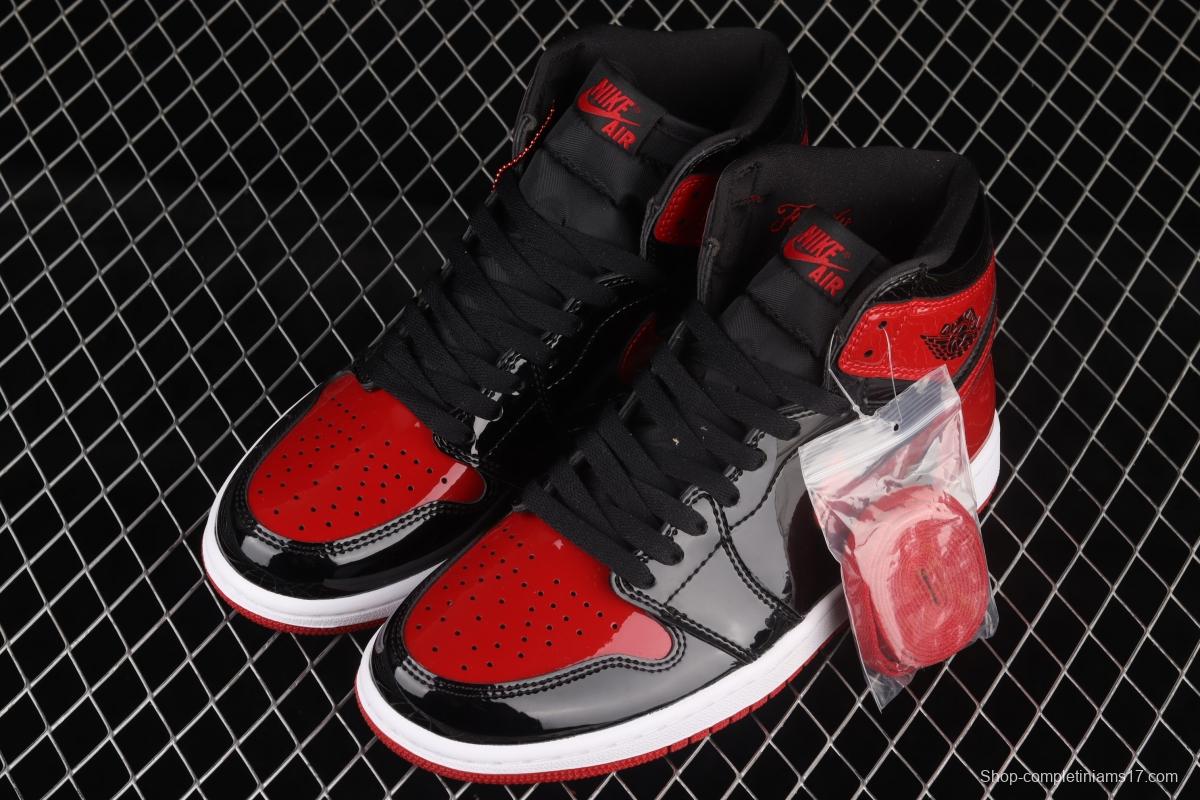 Air Jordan 1 High OG Bred Patent lacquered leather black and red high top basketball shoes 555088-063