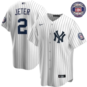 Men's Derek Jeter White&amp;Navy 2020 Hall of Fame Induction Home Player Name Team Jersey