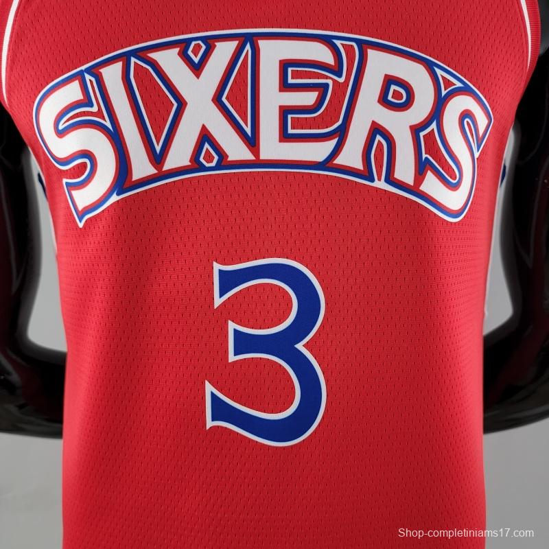 Rookie Philadelphia 76ers Iverson #3 Red NBA Jersey 