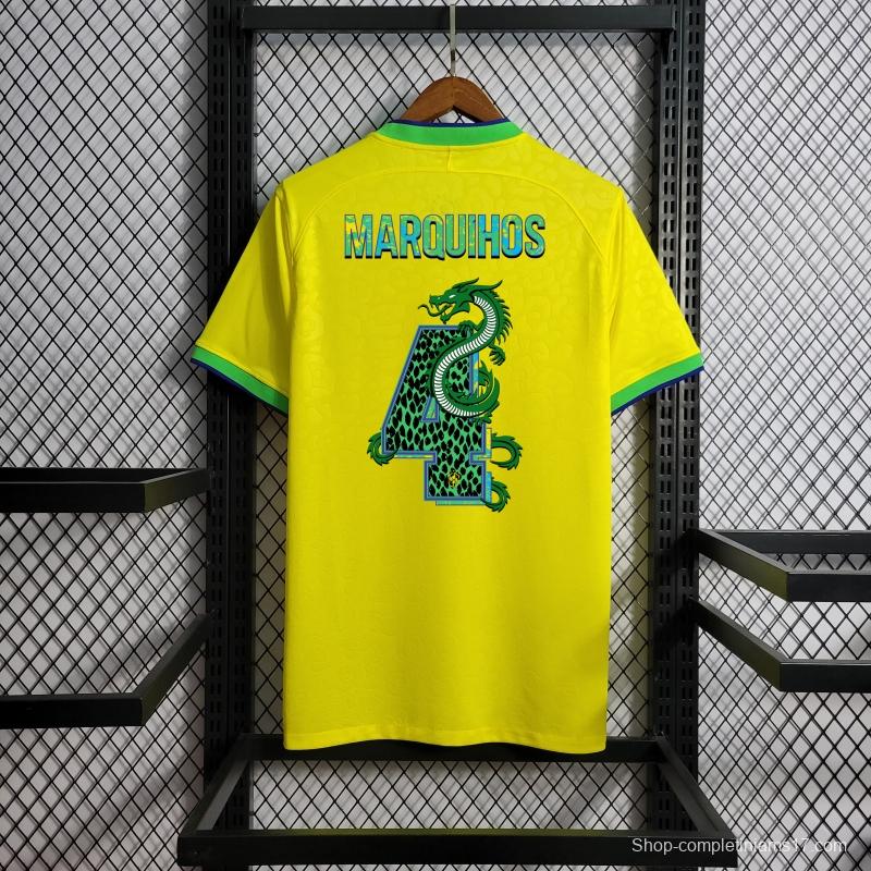 2022 Brazil Home National Team World Cup Soccer Jersey With Special Dragon Namesets