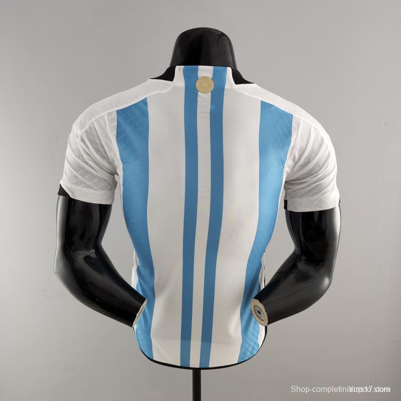 Player Version 2 Stars Argentina Home Final Match Jersey With Full Patch