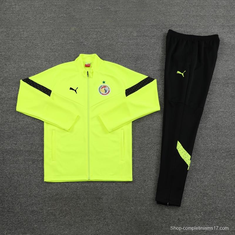 2022 Senegal Fluorescent Yellow Full Zipper Tracksuit