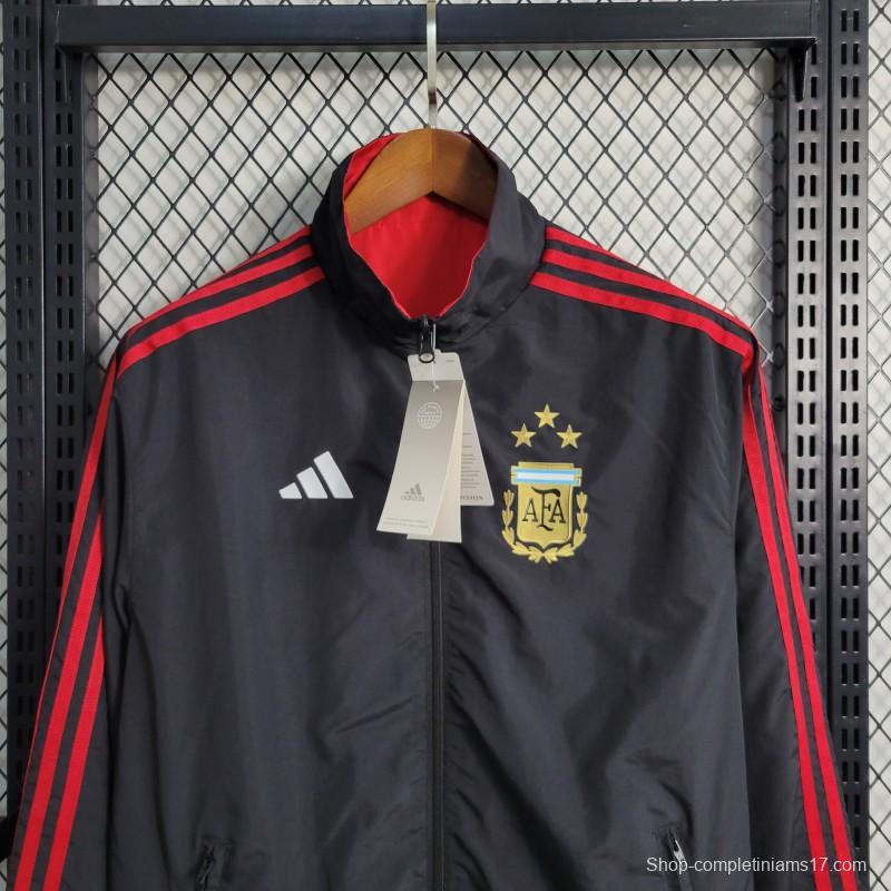 2023 Reversible 3-star Argentina Red/Black Windbreaker