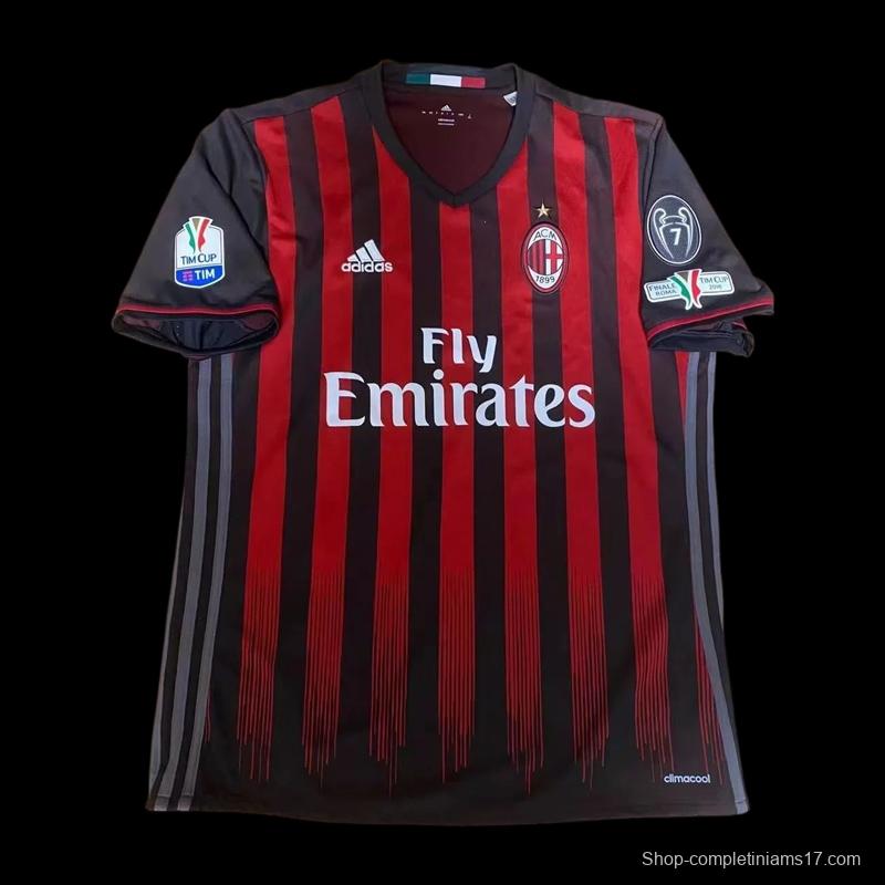 Retro 16 17 AC Milan Home Jersey With Serie A Full Patches