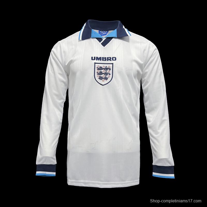 Long Sleeve Retro 1996 England Home Soccer Jersey