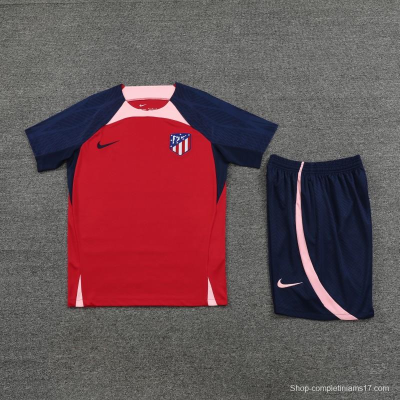 23-24 Atletico Madrid Red Navy Short Sleeve+Shorts