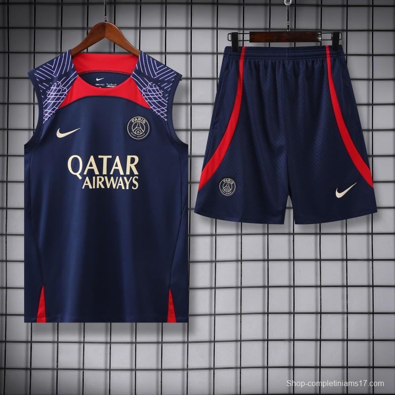 23-24 PSG Navy Vest Jersey+Shorts