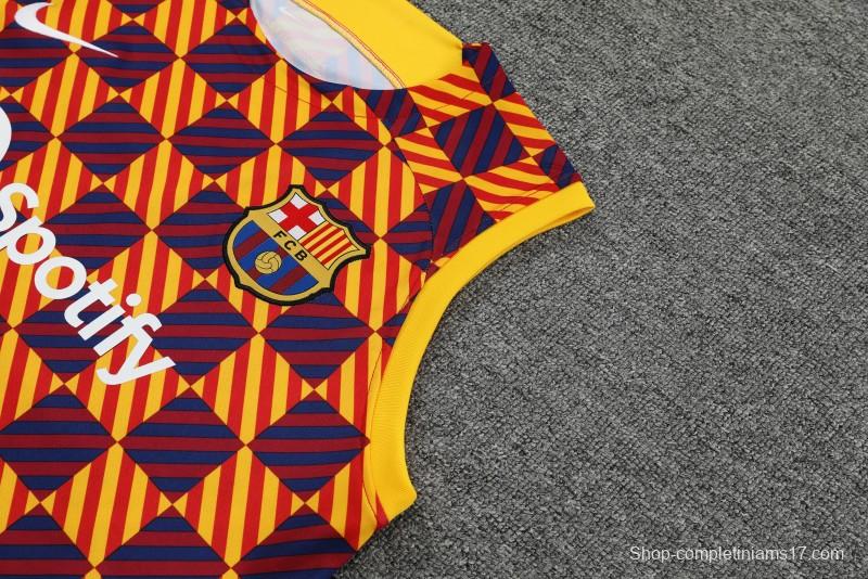 23-24 Barcelona Special Orange Grid Vest Jersey+Shorts