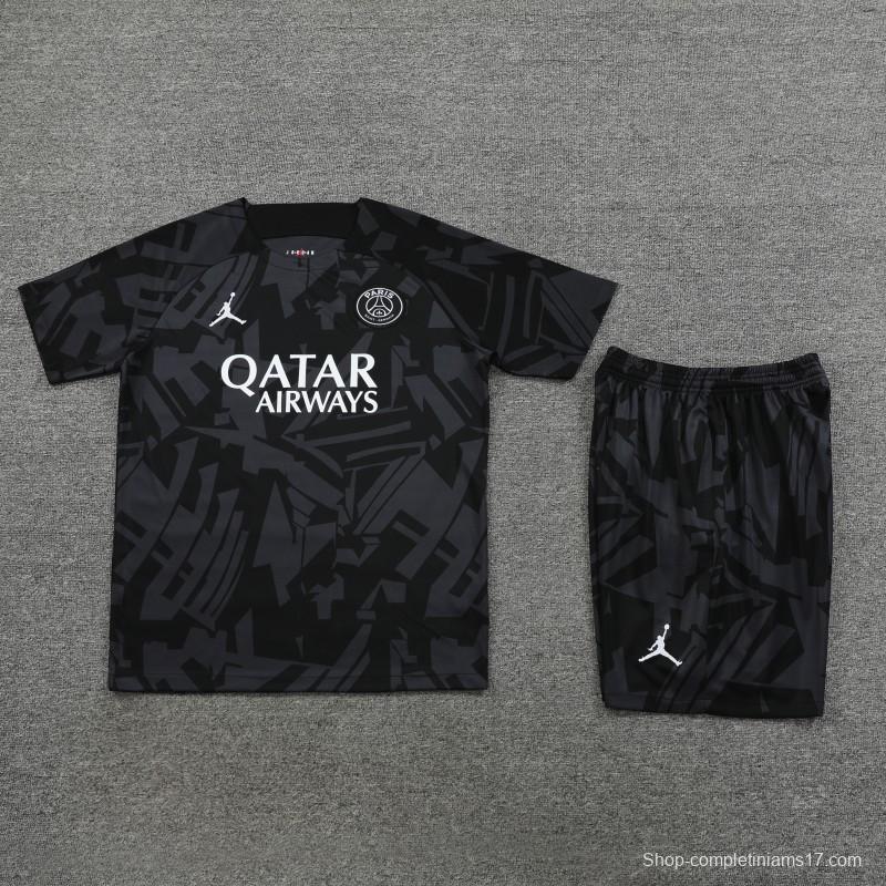 23-24 PSG Black Pattern Short Sleeve+Shorts