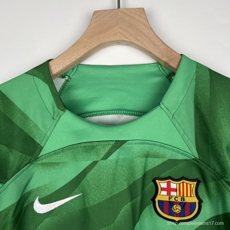 23/24 Kids Barcelona Goalkeeper Green Jersey Size 16-28