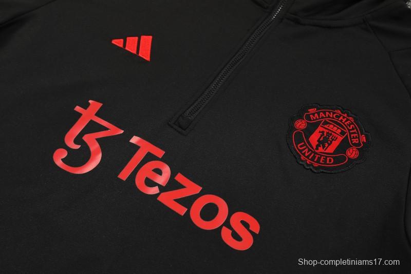 23/24 Manchester United Black Hoodie Half Zipper Jacket+ Pants