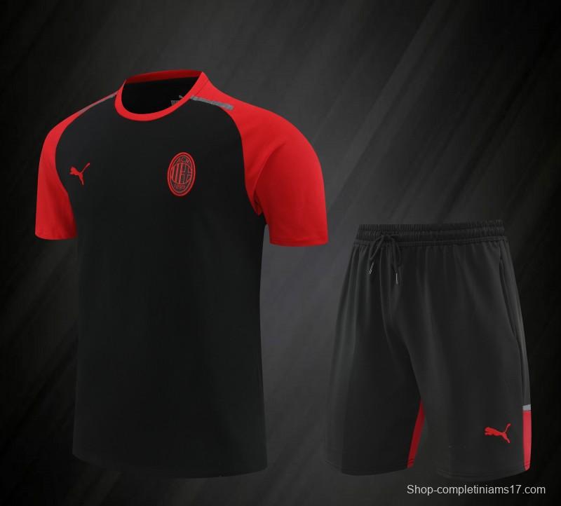 23/24 AC Milan Black/Red Cotton Short Sleeve Jersey+Shorts