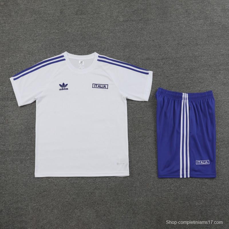 2024 Italy White Cotton Short Sleeve Jersey+Shorts