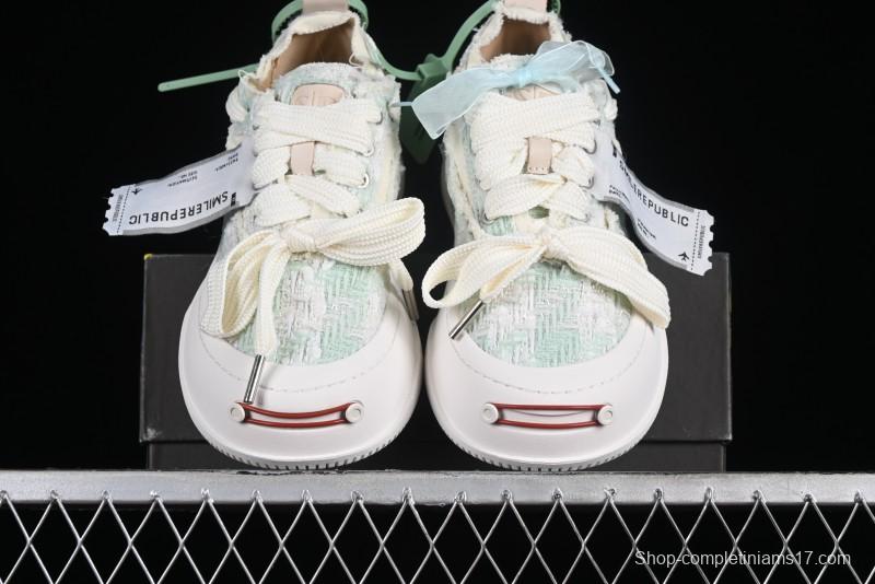 SMILEREPUBLIC Mint Manbo Light Blue Checkered Open Smile Platform Canvas Shoes - G.D4