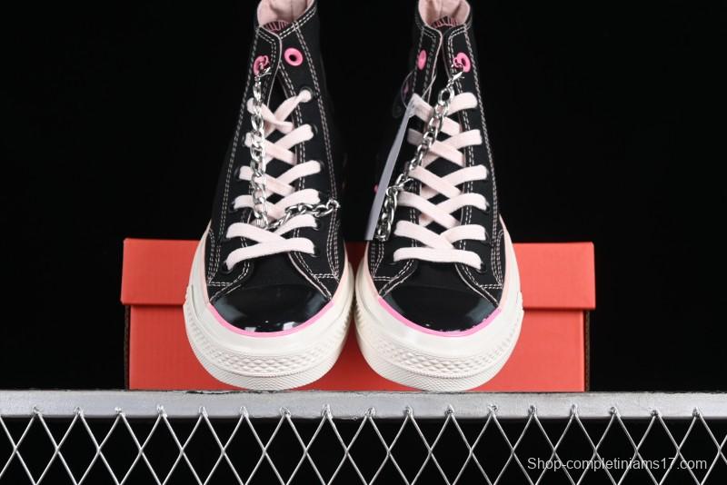 Converse Chuck 70s High Top Canvas Sneakers with Chain Accents in Black & Pink - A09539C
