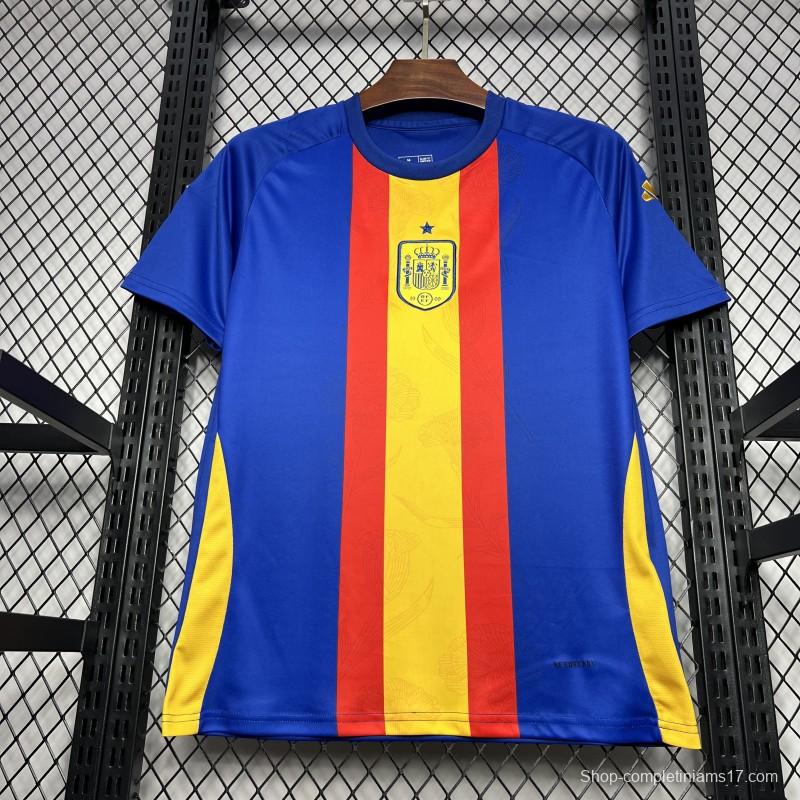 2024 Spain Euro Blue/Red/Yellow Pre-match Training Jersey