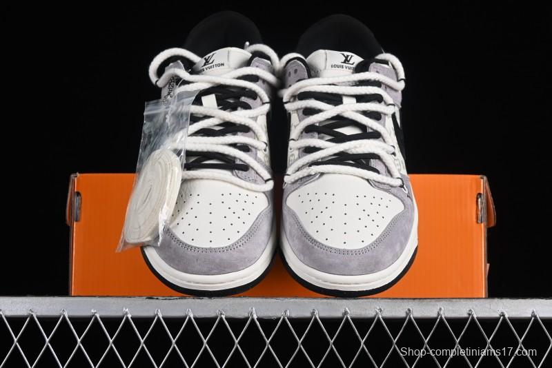 Nike SB Dunk Low LV Collaboration - Grey Pigskin Print Anniversary High-End Custom Low-Top Casual Sneakers - SJ2068-232