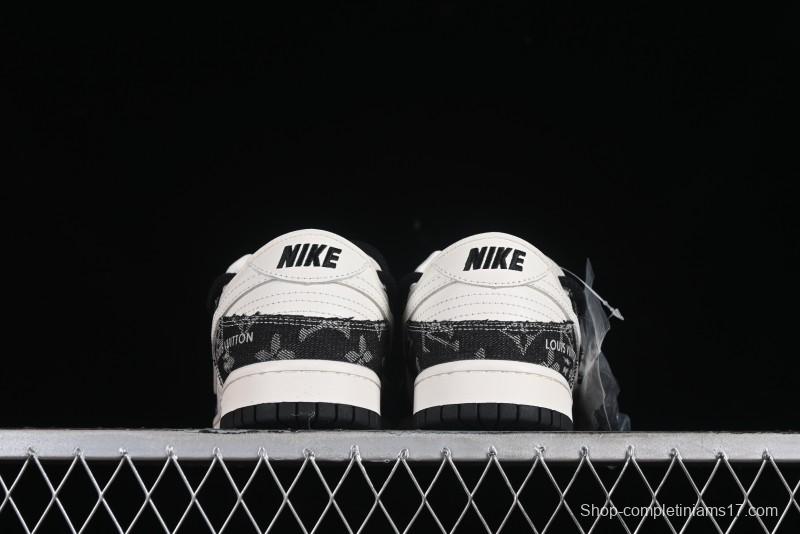 Nike SB Dunk Low LV Collaboration - Black Denim Print Anniversary High-End Custom Low-Top Casual Skate Shoes - SJ2068-238