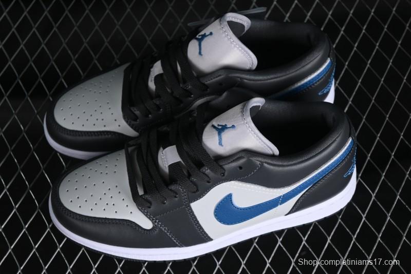 Nike Air Jordan 1 Low AJ1 Black Grey Blue Swoosh Low-Top Lifestyle Basketball Shoes - DC0774-040