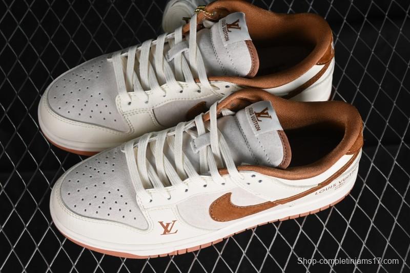 Nike SB Dunk Low LV Collaboration - Chocolate Anniversary High-End Custom Low-Top Casual Skate Shoes - FC1688-133