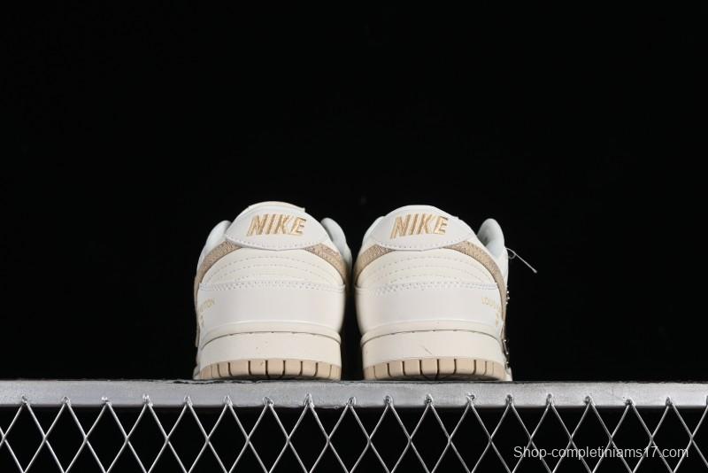 Nike SB Dunk Low LV Collaboration - Khaki Denim Anniversary High-End Custom Low-Top Casual Skate Shoes - XP3802-337