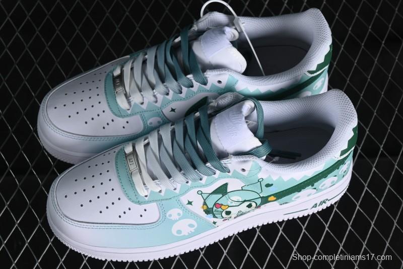 Nike Air Force 1 '07 Low Witch Collaboration Custom Leather Sneakers with Skull and Gradient White-Green Design - CW2288-111