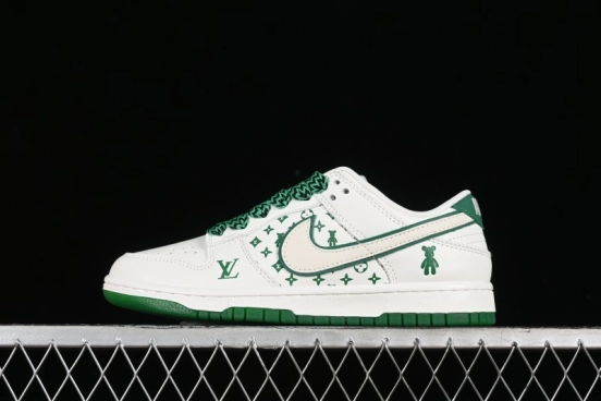Nike SB Dunk Low LV Collaboration - Beige Green Glow in the Dark Violent Bear Anniversary High-End Custom Sneakers - SJ2068-241