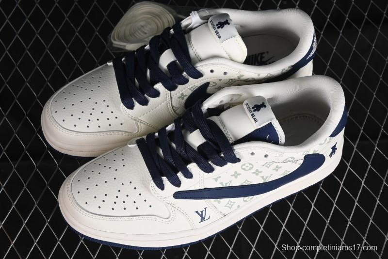 Nike Travis Scott x Fragment Design x Air Jordan 1 Low OG SP AJ1 LV Collaboration Light Blue Violent Bear Low-top Casual Sneakers - SJ2068-100
