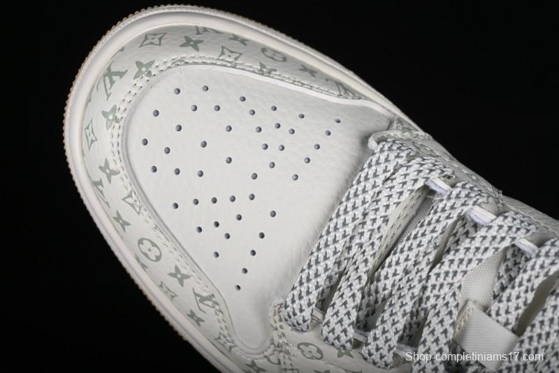 Nike Air Jordan 1 Low AJ1 Louis Vuitton Print Khaki Custom High-End Low-Top Basketball Shoes - SJ9950-004