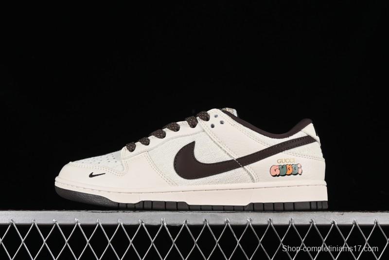 Nike SB Dunk Low Gucci Collaboration - Beige Brown Woven Fabric Anniversary High-End Custom Low-Top Casual Skate Shoes - DQ1098-375