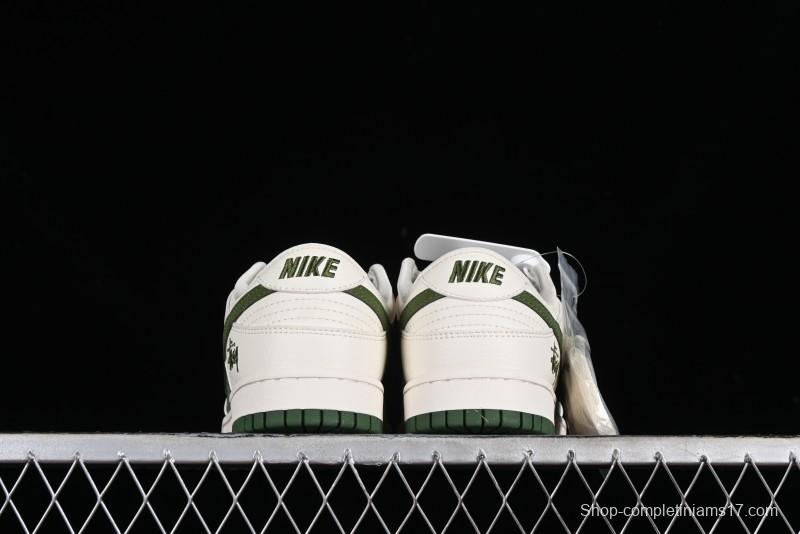 Nike SB Dunk Low Stussy Collaboration - Green Floral Anniversary Custom Low-Top Casual Skate Shoes - CF3688-008