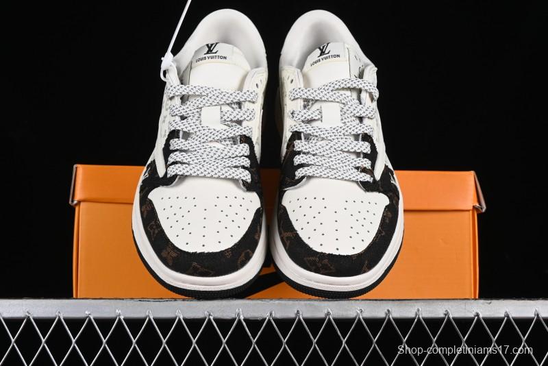 Nike Travis Scott x Fragment Design x Air Jordan 1 Low OG SP AJ1 LV Classic Black Gold Low-top Casual Sneakers - SJ2068-103