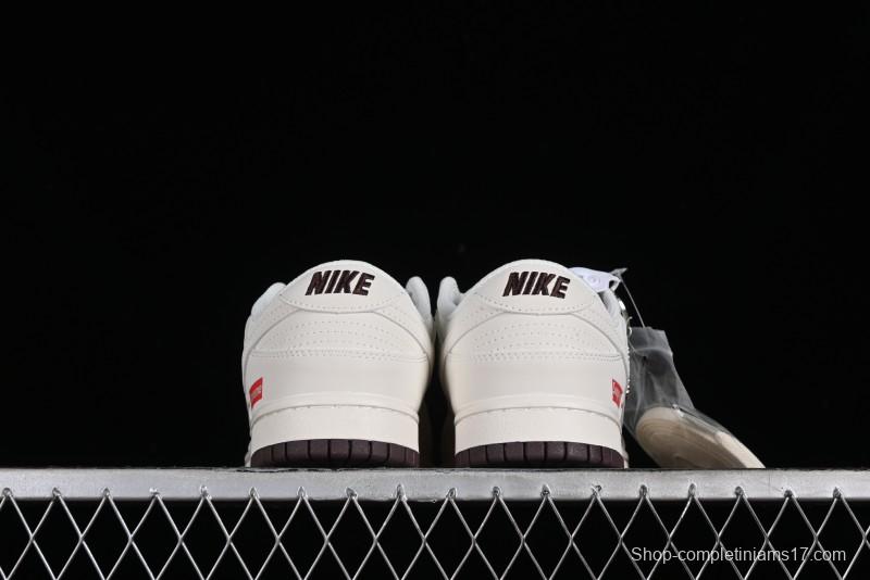 Nike SB Dunk Low Supreme Collaboration - White Brown Two-Tone Anniversary High-End Custom Low-Top Casual Sneakers - BB8657-106