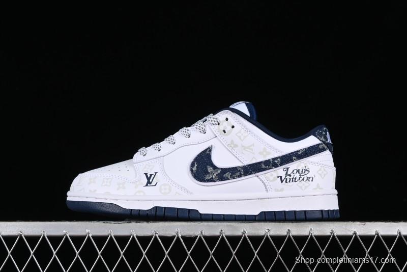 Nike SB Dunk Low LV Collaboration - Blue Midnight Elite Custom Low-Top Casual Skate Shoes - DD1391-122