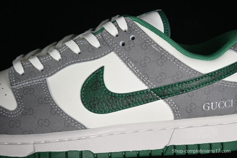 Nike SB Dunk Low Gucci Collaboration - Double G Grey Green Swoosh Anniversary Custom Low-Top Casual Skate Shoes - SF1588-134