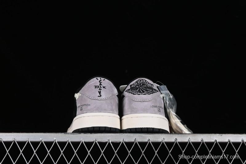 Nike Travis Scott x Fragment Design x Jordan Air Jordan 1 Low OG SP AJ1 LV Grey Black Pig Print Low-top Casual Sneakers - SJ2068-101
