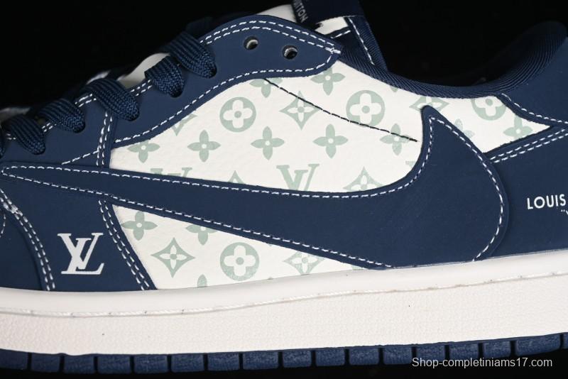 Nike Travis Scott x Fragment Design x Air Jordan 1 Low OG SP AJ1 LV Collaboration Deep Blue Low-top Casual Sneakers - LX1988-103