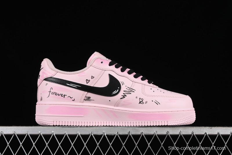 Nike Air Force 1 '07 Low Casual Sneakers with Anime-inspired Peach Pink Spray Design - CW2288-111