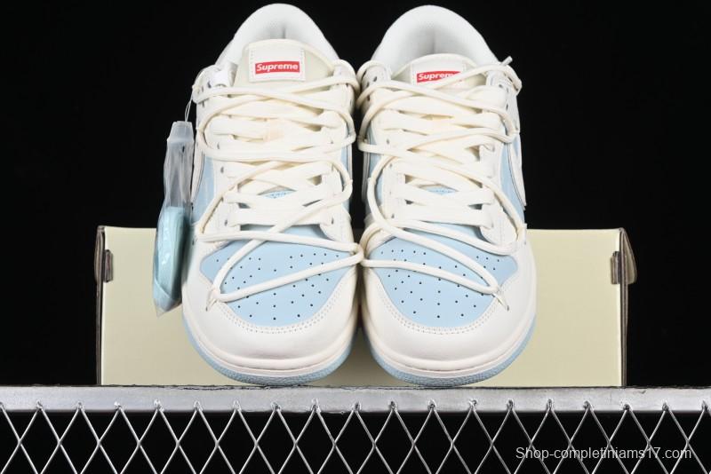 Nike SB Dunk Low Supreme Collaboration - Ice Blue Engraving Anniversary Customized Low-Top Casual Skate Shoes - JJ5688-107