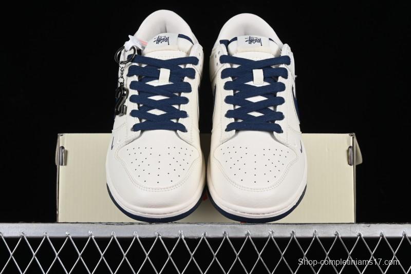 Stussy x Nike SB Dunk Low Anniversary Custom Sneakers with Blue Swoosh - DQ1098-379